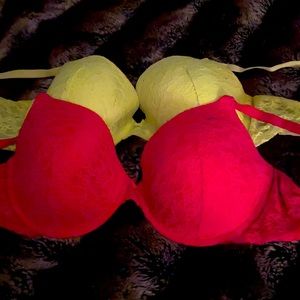 2 bras red and neon yellow